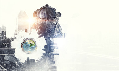 Wall Mural - astronaut in fantasy world. mixed media