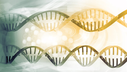 Wall Mural - 3d DNA strands on science background ..