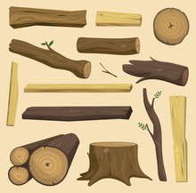 Wooden Materials Tree Log Cabin Isolated Vector Isolated