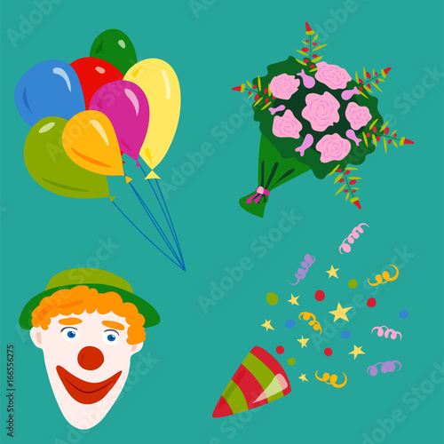 Party icons celebration happy birthday surprise decoration cocktail event ann...