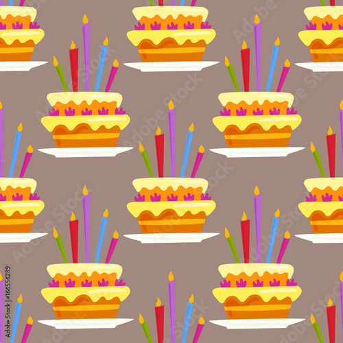 Party cake celebration happy birthday surprise decoration seamless pattern ev...
