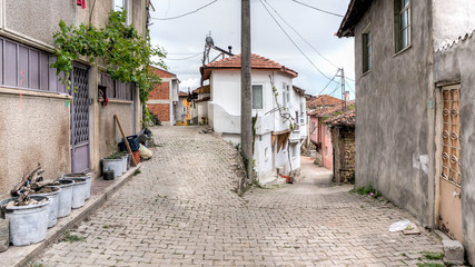 Wall Mural - Bursa, Turkey - April 19, 2014: Small roads of the town of Tirilye in Bursa, Turkey