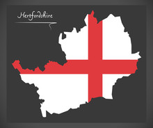 Hertfordshire Map England UK With English National Flag Illustration