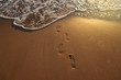 Footsteps on the beach in summer