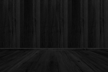 Black wood texture background, Room floor blank for design