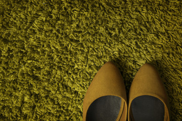 Sticker - Pair of shoes on green fluffy carpet