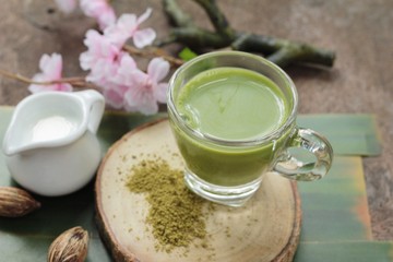 Green tea with milk and matcha tea powder