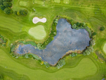 Aerial View Of Pond On Golf Course In Europe