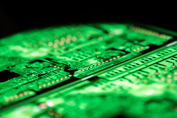 Abstract, close up of Circuits Electronic on Mainboard Technology computer background 
(logic board,cpu motherboard,Main board,system board,mobo)