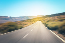 Highway Road In Desert Landscape , Motion Blur
