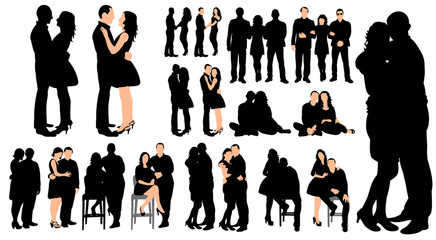 Wall Mural - collection of silhouettes of a guy and a girl are hugging