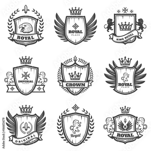 Vintage Monochrome Heraldic Emblems Set