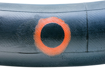 bike tire with applied patch close up