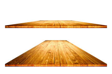 Wall Mural - Empty wooden table with clipping path for product placement or montage on white background. Wooden board empty table perspective.