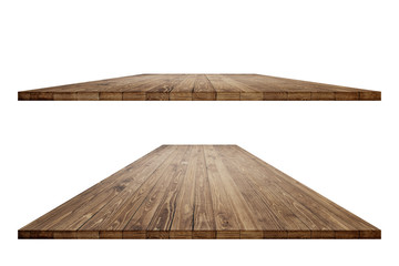 Wall Mural - Empty wooden table with clipping path for product placement or montage on white background. Wooden board empty table perspective.