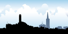 Skyline silhouette of the city of San Francisco, California, USA.