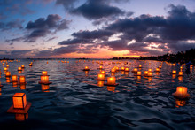 Lantern Floating Hawaii Ceremony On Oahu, Hawaii Which Honors Loved Ones Who Have Passed Away