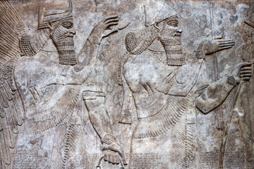 Ancient Babylonia and Assyria bas relief from king Ashurnasirpal Nimrud Palace