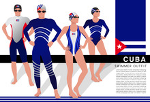 Male And Female Swimmers : Swimmers In National Swimsuits : Vector Illustration