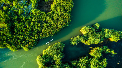 Aerial view Reeds island in the lake on Hungary, Sukoro, Velence.