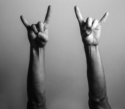 Fototapete - Rock & roll,  heavy metal, sign, horns  party hard