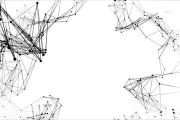 Wall Mural - abstract black and white space background, geometry surfaces, lines and points. abstract tunnel grid