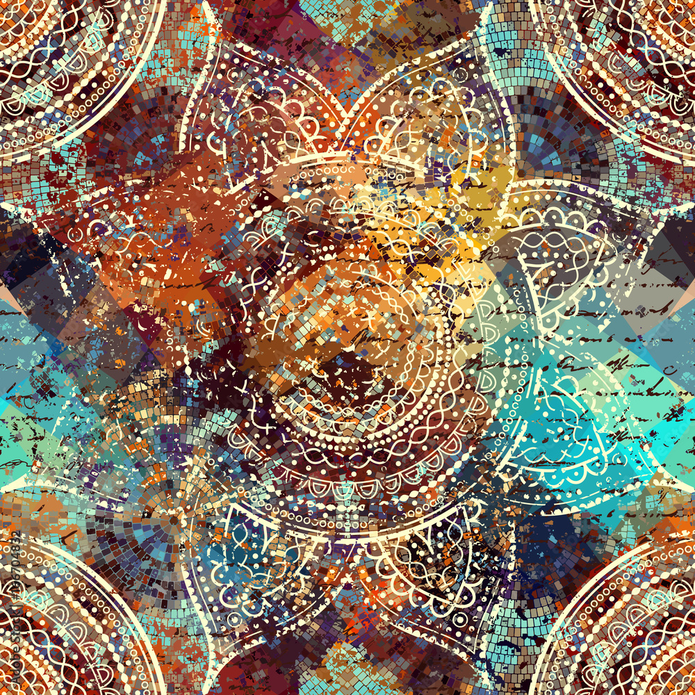 Vector square background. Mandala round decorative ornament pattern. - obrazy, fototapety, plakaty 