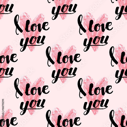 Vector I love You text seamless pattern hand drawn lettering collection inspi...