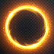 Realistic round light fire flame frame, vector template illustration on transparent background