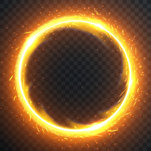 Realistic Round Light Fire Flame Frame, Vector Template Illustration On Transparent Background