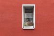 © Mima Foto/Stocksy - Flowers in small window within red wall