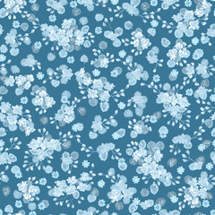 Simple gentle pattern in small-scale flower. Millefleurs. Liberty style. Floral seamless background for textile or book covers, manufacturing, wallpapers, print, gift wrap and scrapbooking.