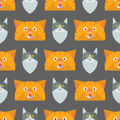 Wall Mural - Cats vector illustration cute animal seamless pattern funny decorative kitty characters feline domestic trendy pet kitten
