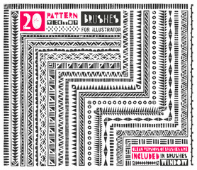 Wall Mural - set of 20 pattern brushes for illustrator. seamless borders collection in tribal style includes clea