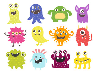 Wall Mural - Funny cartoon monster cute alien character creature happy illustration devil colorful animal vector.