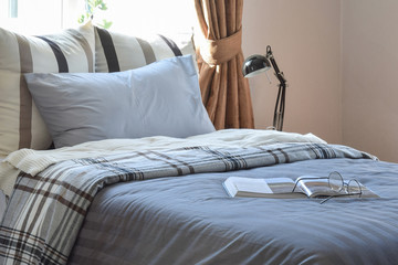 Wall Mural - modern bedroom with brown and grey striped pillows at home