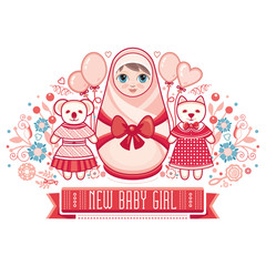 Wall Mural - Newborn little baby. Matryoshka.