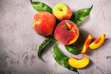 Wall Mural - Fresh peaches, Peach fruit background, sweet peaches, group of peaches,sliced peaches, peach slices