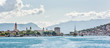 Panoramic photo of the old town Trogir and Ciovo island with harbor