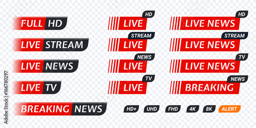 Fotografie, Obraz Live stream TV news tag icon. Video symbol live broadcasting