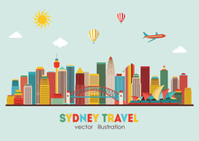 Sydney (Australia) City Skyline Vector Background. Flat Trendy Illustration. - Stock Vector