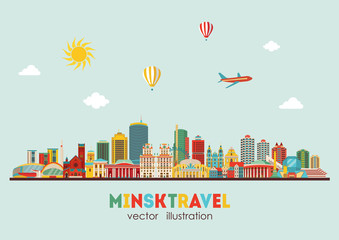 Wall Mural - Minsk city detailed skyline. Vector illustration - stock vector