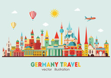 Travel Germany Famous Landmarks Skyline. Vector Illustration