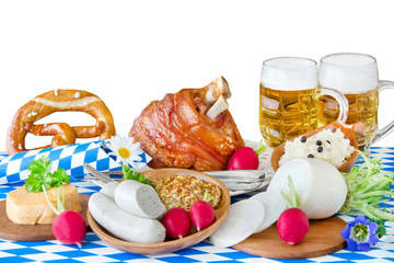 Wall Mural - Schweinshaxe und Weißwurst mit Bier - Oktoberfest