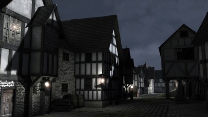 Fototapete - Illustration of a Medieval Town Street at Night