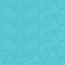 Abstract Blue Hand Drawn Doodle Thin Line Wavy Seamless Pattern. Curly Linear Sky Or Sea Messy Background. Vector Illustration.