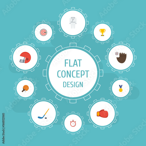 Flat Icons Boxing, Second Meter, Rugby And Other Vector Elements Poster