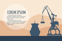 Seaport banner with port crane silhouette