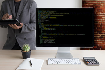 Wall Mural - developer team working laptop computer mobile application softwareand web design online technology c