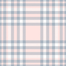 Seamless Tartan Plaid Pattern. Traditional Checker Texture In Bluish Gray, White And Pale Reddish Pink. 